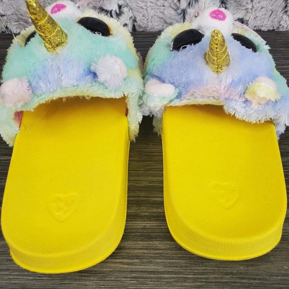 TY Heather Unicorn Kitty Slide Sandals‎ Yellow / Multicolor Youth 11-13